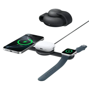 MagGo Wireless Charging Station (3-in-1, Foldable Pad) with Adapter and Cable